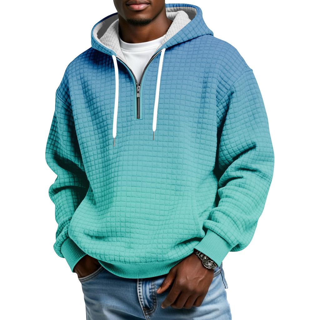 Мужской худи-пуловер в клетку с капюшоном на молнии до середины, со шнурком и принтом, повседневная спортивная толстовка