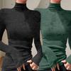 Шикарный базовый слой облегающего кроя с высоким воротником и длинными рукавами: Однотонный, Идеально сидящий, Универсальный осенне-зимний топ