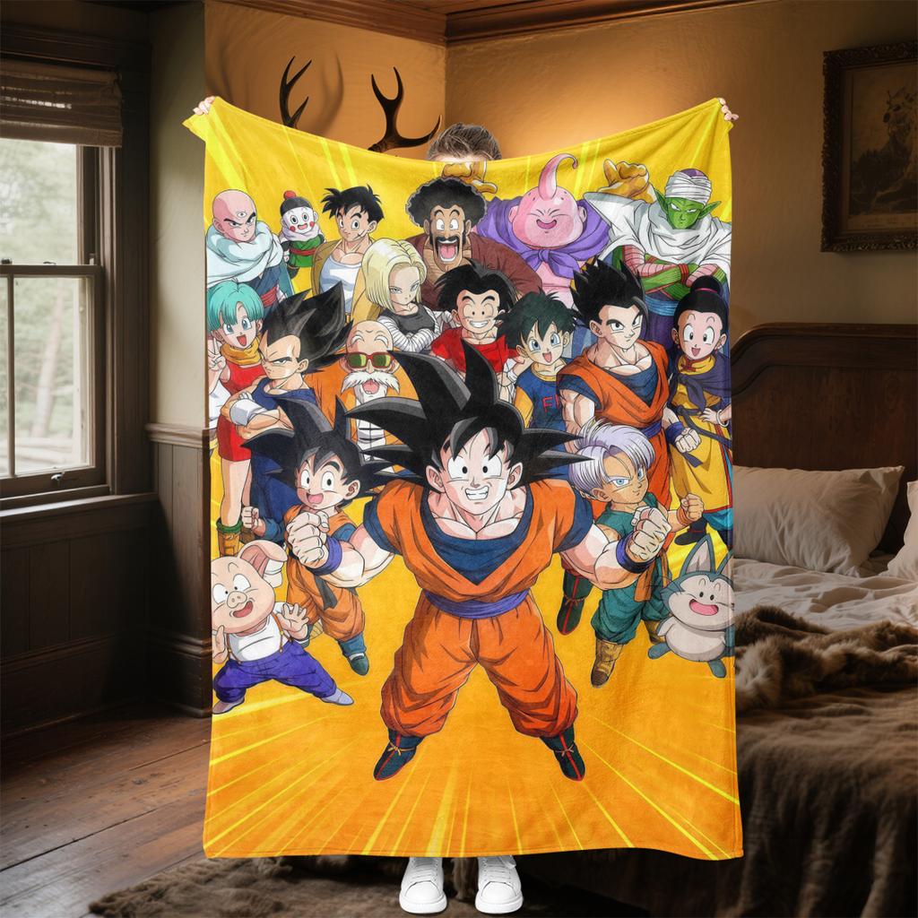 1 шт. Фланелевое одеяло с принтом Сон Гоку, Высокое качество, Для всех сезонов, Декор для дома, Тепло и уют, Идеально для рождественских подарков