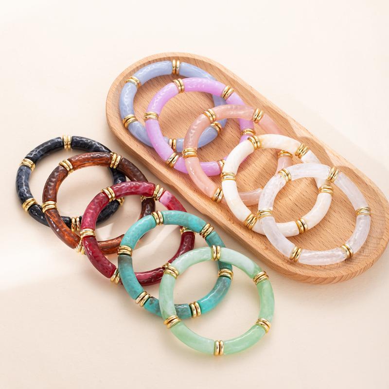 Vintage Acrylic Bamboo Beads Bracelet For Women Multi Color Stretchy Resin Girls Charm Couple Bangles Gift Men Jewelry