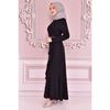 Women's Clothing Evening Dress Fashion Skirt Flounced Belt Stoned Hijab Evening Dress 2497 Black