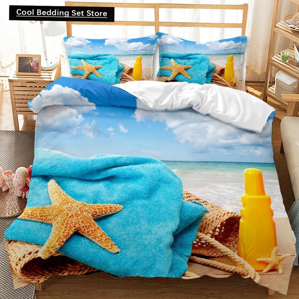 Комплект постельного белья Beach Summer Ocean Комплект постельного белья Hawaiian Marine Sea Waves 3D Print Starfish Полиэстеровый пододеяльник Queen King