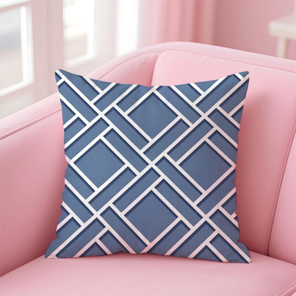 Geometric Ink Blue Cushion Cover Linen Pillowcase Cover Soft Decor for Sofa Home Room