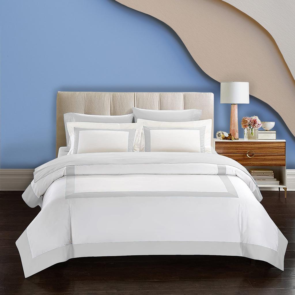 Chateau 3PC Multi-Box Pattern 600TC Duvet Cover Set In 100% Egyptian Cotton – Multi Sizes & Colors (1 Duvet Cover & 2 Pillow Shams)