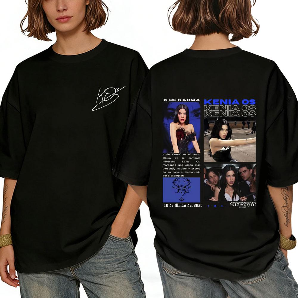 Певица Kenia Os K De Karma Tour 2026 Футболка Мужская Женская Мода Поп-музыка Streetwear Унисекс Высококачественные Мягкие Хлопковые Футболки Т...