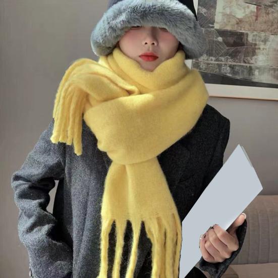 Women Winter Scarf Solid Color Lightweight Soft Warm Scarf with Tassel Trim Cold Weather Imitation Cashmere Scarf