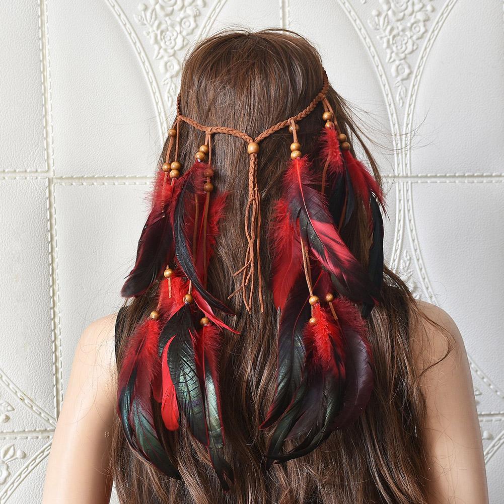 Повязка на голову из перьев в стиле бохо, повязка на голову в стиле хиппи, цыганские аксессуары из перьев для женщин, аксессуар для костюма Ind T2W8