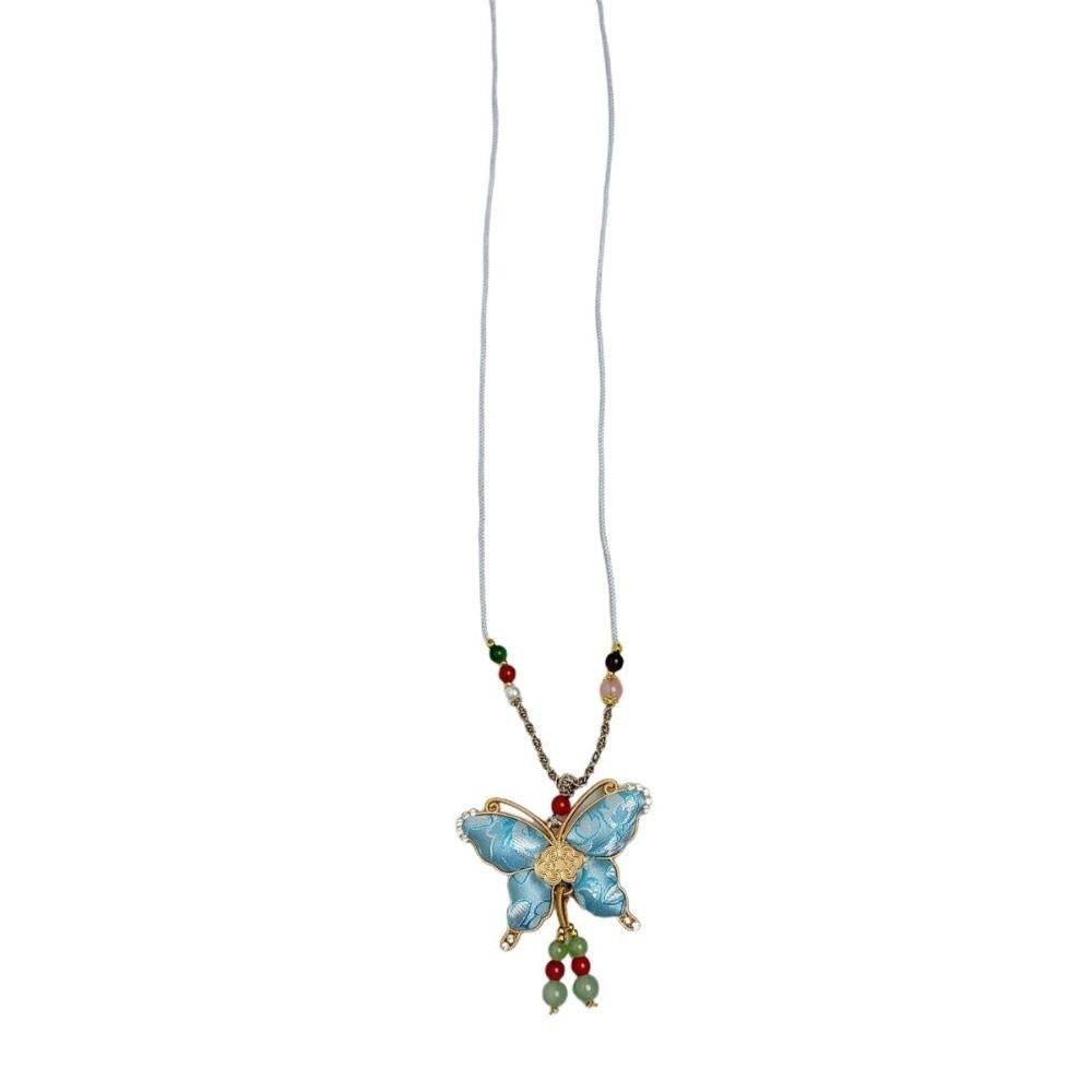 Butterfly Pendant Tassels Necklace Ethnic Style Embroidered Pendant Necklace Ethnic Fashion
