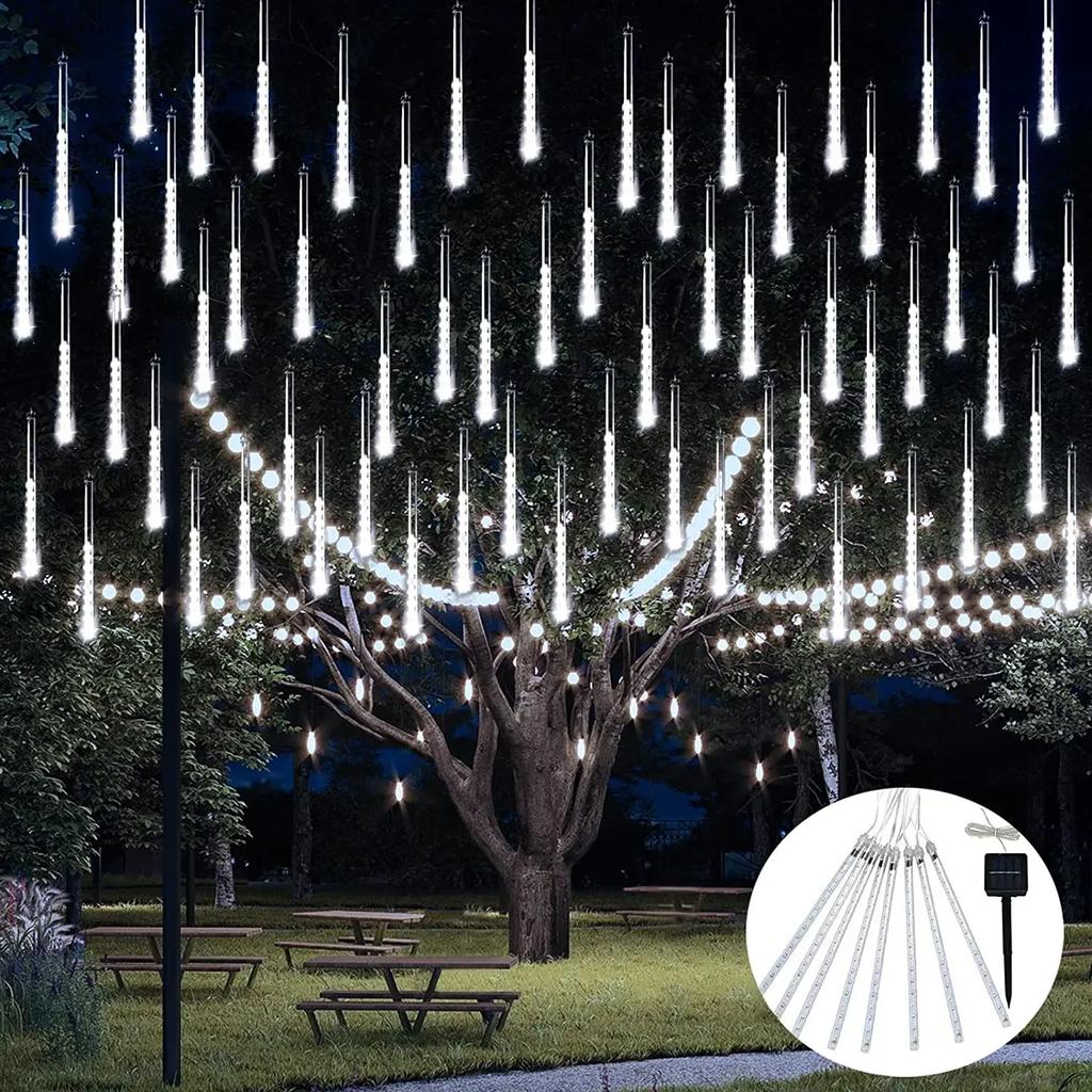 Solar Meteor Shower Lights Outdoor Meteor Lights 10Tubes Waterproof LED Falling Raindrop Christmas Halloween Fairy String Lights