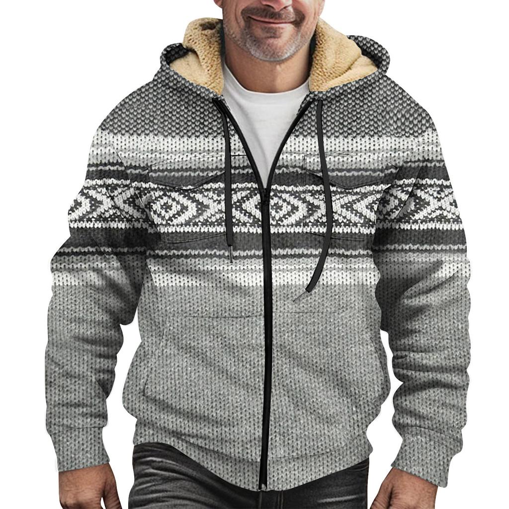 Мужская зимняя флисовая толстовка с капюшоном на молнии с накладным карманом, повседневная куртка