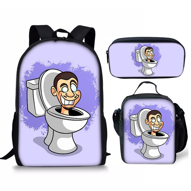 Classic Popular Novelty skibidi Toilet Man 3D Print 3pcs/Set Student School Bags Laptop Daypack Backpack Lunch bag Pencil Case