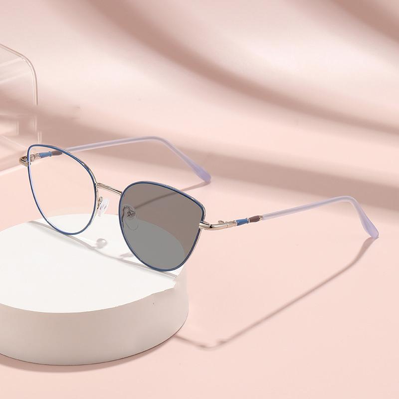 Очки-хамелеоны Cat Eye для близорукости, модные очки с маленькой оправой для близи, очки для защиты от синего света с изменением цвета