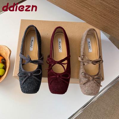 Мода Мода Флок Женские Мэри Джейн Балетки Обувь Мягкая Женская Обувь с Мелким Подъемом Бант-Бабочка Женские Балетки Обувь Слипоны