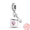 Authentic S925 Sterling Silver Pink Motorcycle Pendant Bluetooth Headphones Pink Gem Charm Fit Fashion Bracelet Women Jewelry