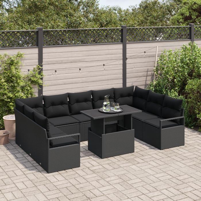 VidaXL Ensemble de canapé de jardin 10 pcs Noir Poly rotin, Canapé Modulaire Rectangulaire pour Jardin et Terrasse, Mobilier 3357626