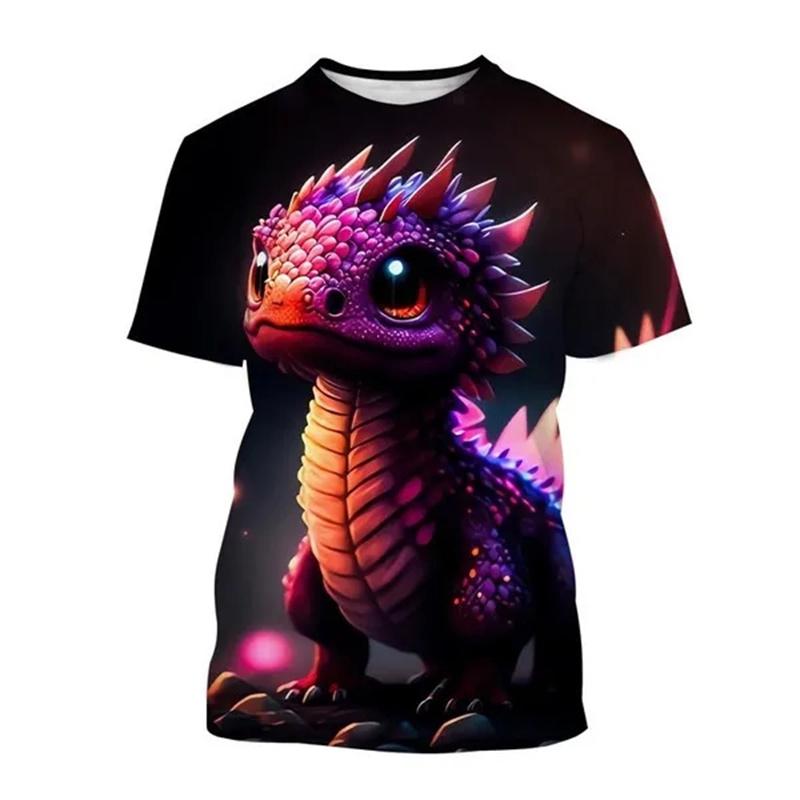 Летние футболки с принтом «Дракончик 3D» для мужчин и женщин, повседневная мода, уличная одежда, футболки большого размера с коротким рукавом, детские футболки, топы, одежда