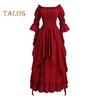 Women Ball Gown Off Shoulder Gothic Long Horn Sleeves Irregular Layered Pleated Elastic Tight Waist Solid Color Retro Renaissance Party Prom Maxi