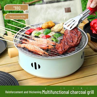 Круглый уличный угольный гриль и костер для барбекю и готовки