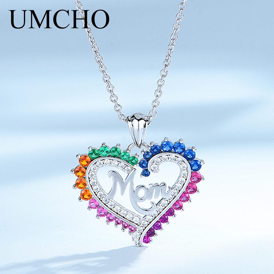 Umcho Серебро 925 пробы, красочные мамины сердца Nceklace, подвески из настоящего стерлингового серебра, ожерелья для женщин, подарок на день матери с цепочкой