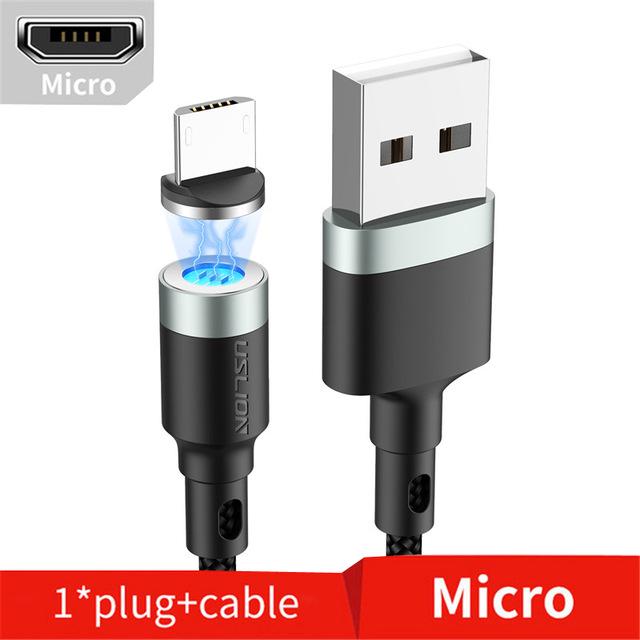 USLION Магнитный кабель 3A для быстрой зарядки для Samsung Xiaomi Huawei Micro USB-кабель типа C