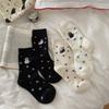 Ladies Spring and Summer New Trend Cartoon Black and White Cat Love Polka Dot Pure Cotton Tube Socks