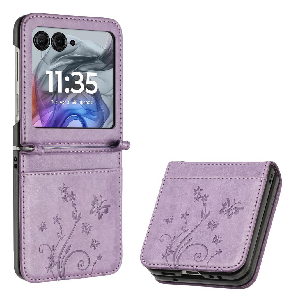 Кожаный чехол для Motorola Razr 60/50 5G с тиснением в виде бабочки и цветка, чехол для телефона с ремешком