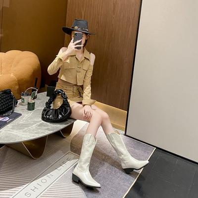 Большого размера длинные женские сапоги осень новые челси с острым носком квадратные и повседневные вышивка универсальные ретро