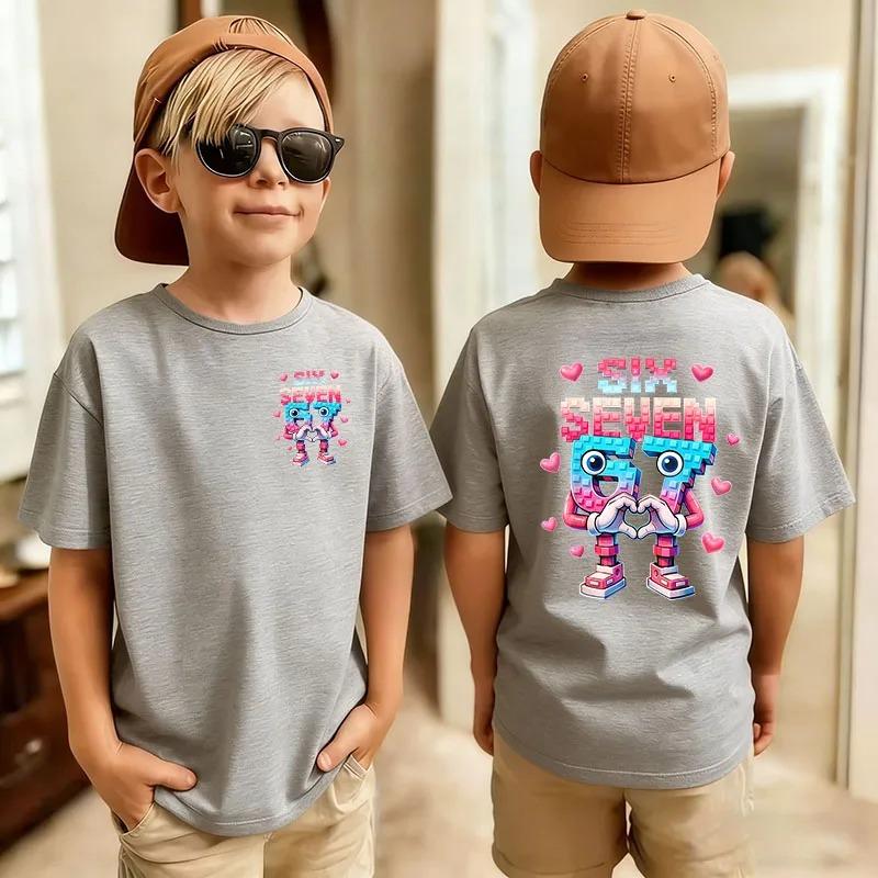 Six Seven Italian Brainrot 67 Number Graphic Cartoon Print T-Shirt Boy/Girl Summer Short Sleeved Kids Casual Tshirt Top