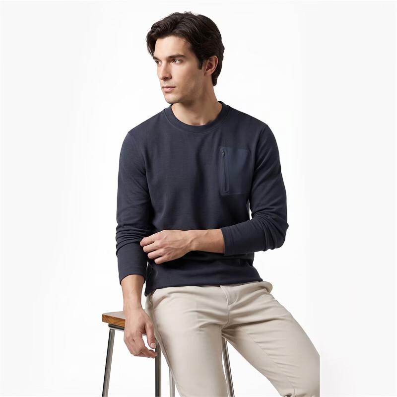 Pierre Cardin Men's Wool Silk Blend Anti-Wrinkle Round Neck Long Sleeve T-Shirt