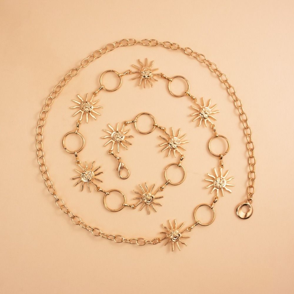 All-match Vintage Sun Waist Chain Metal Gold Woman Chain Belt Hip Hop Dress Cummerbands Clothing Accessories