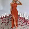 Women's Sexy One Shoulder High Split Cocktail Wedding Party Maxi Dress