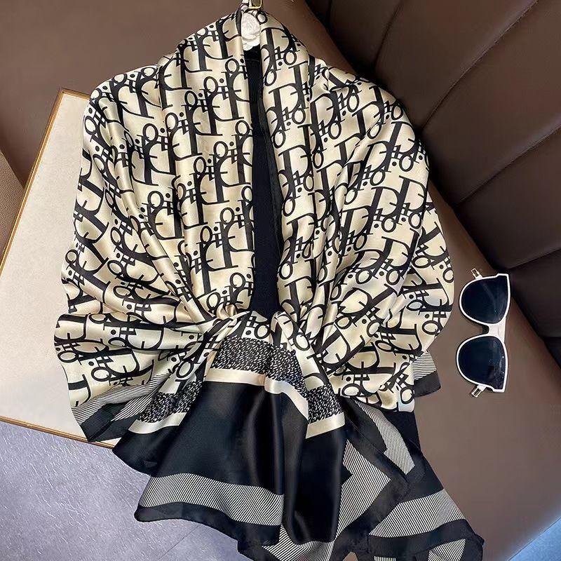 Women Colorful Geometric Elegant Chiffon Scarf Summer Beach Silk Feeling Travel Sun Protection Thin EMA