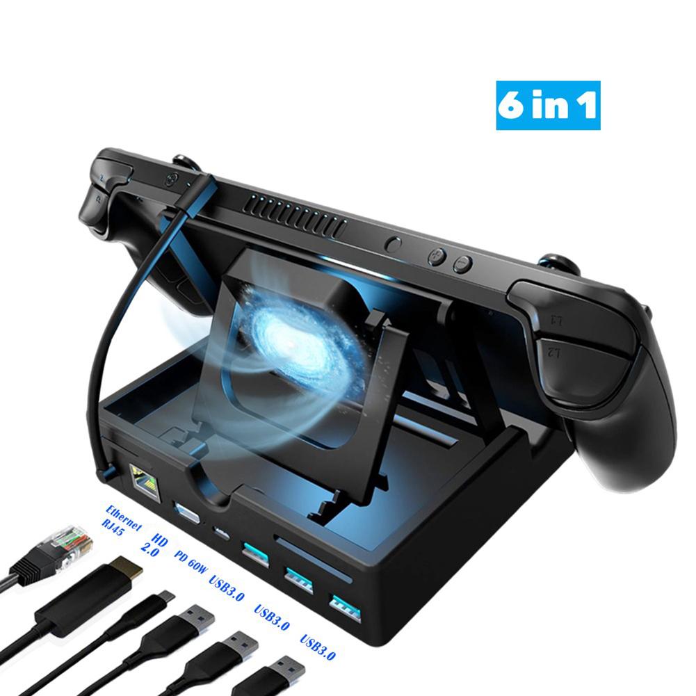 Док-станция Steam Deck с вентилятором 11-в-1 HDMI-совместимая 4k@60 Гц Gigabit Ethernet USB-C PD зарядка для консоли ROG Ally