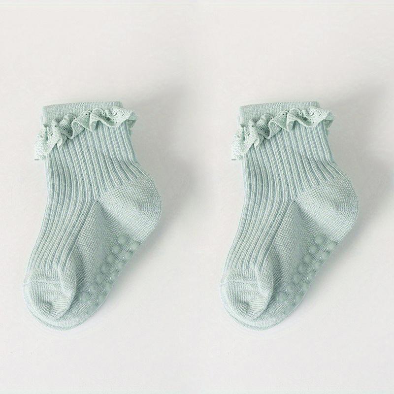 1 пара детских нескользящих хлопчатобумажных носков для младенцев и маленьких детей в возрасте от 0 до 6 месяцев, однотонные кружевные носки для девочек, детские напольные носки