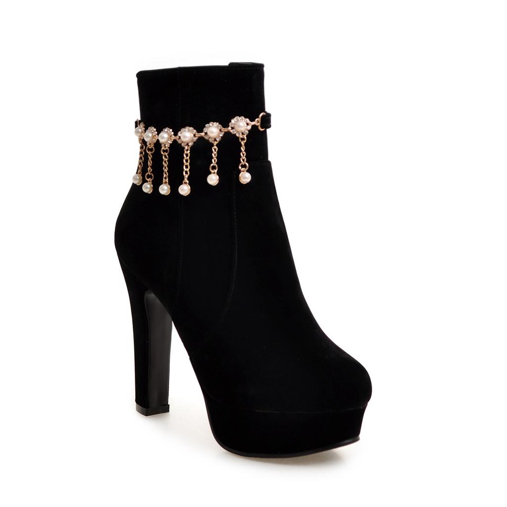 Женские короткие сапоги на высоком каблуке, модные непромокаемые однотонные короткие ботинки на платформе и толстом каблуке, большие замшевые ботинки на высоком каблуке