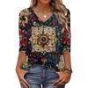 Women's T Shirt Print 3/4 Sleeve Daily Weekend Fashion Basic V- Neck Regular Top