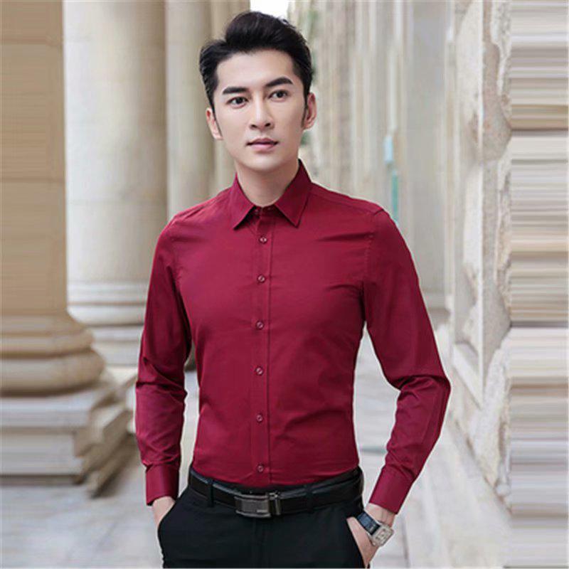 Мужская приталенная официальная черная рубашка с длинным рукавом, не требующая глажки