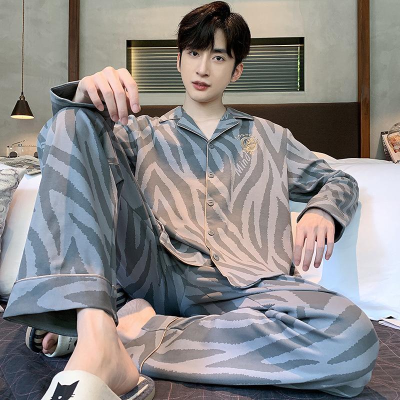 Хлопковая мужская пижама весна-осень с длинными рукавами ночная рубашка новый кардиган в клетку домашняя одежда для сна одежда для отдыха