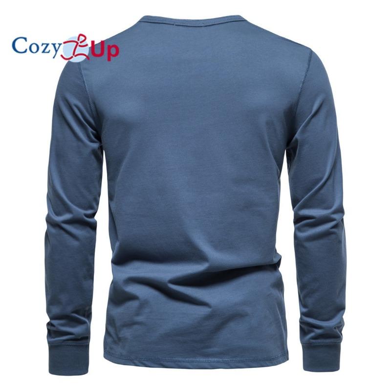 Cozy Up Мужская мода повседневная передняя планка базовые футболки Henley с длинными рукавами
