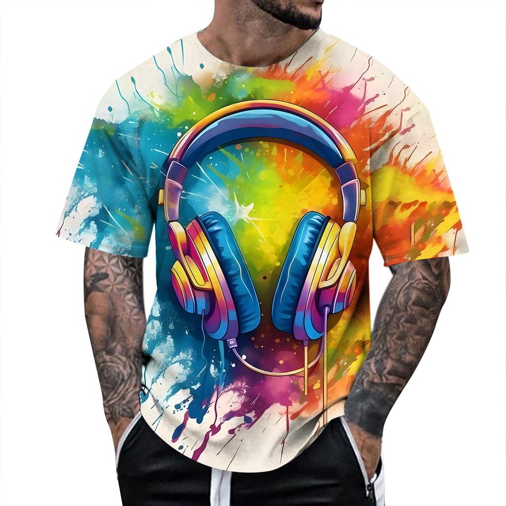 Summer Fun 3D Pattern Tie Dyeing T-shirt Color Painting 3D Printing Men's T-shirt Short Sleeve Top