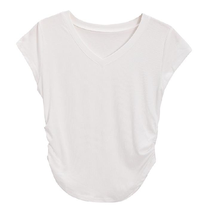 V-neck Slimming Short-sleeve Women's T-shirt, Summer 2025 Trend, Solid Color, Student Style