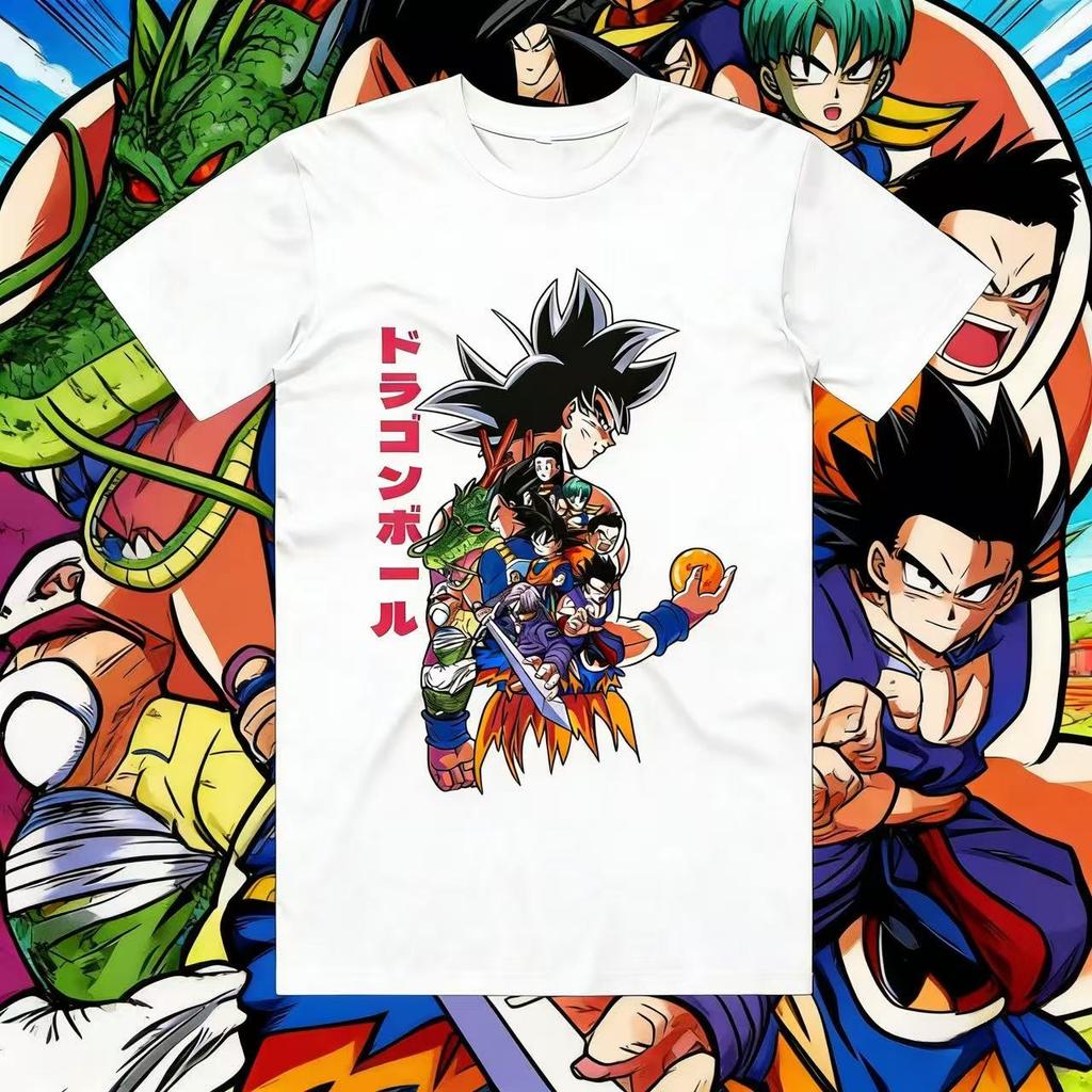 2026 Summer Dragon Ball Goku Full Form Ensemble 100 Cotton Printed Loose TShirt for Unisex and Women Parental Use Y2k
