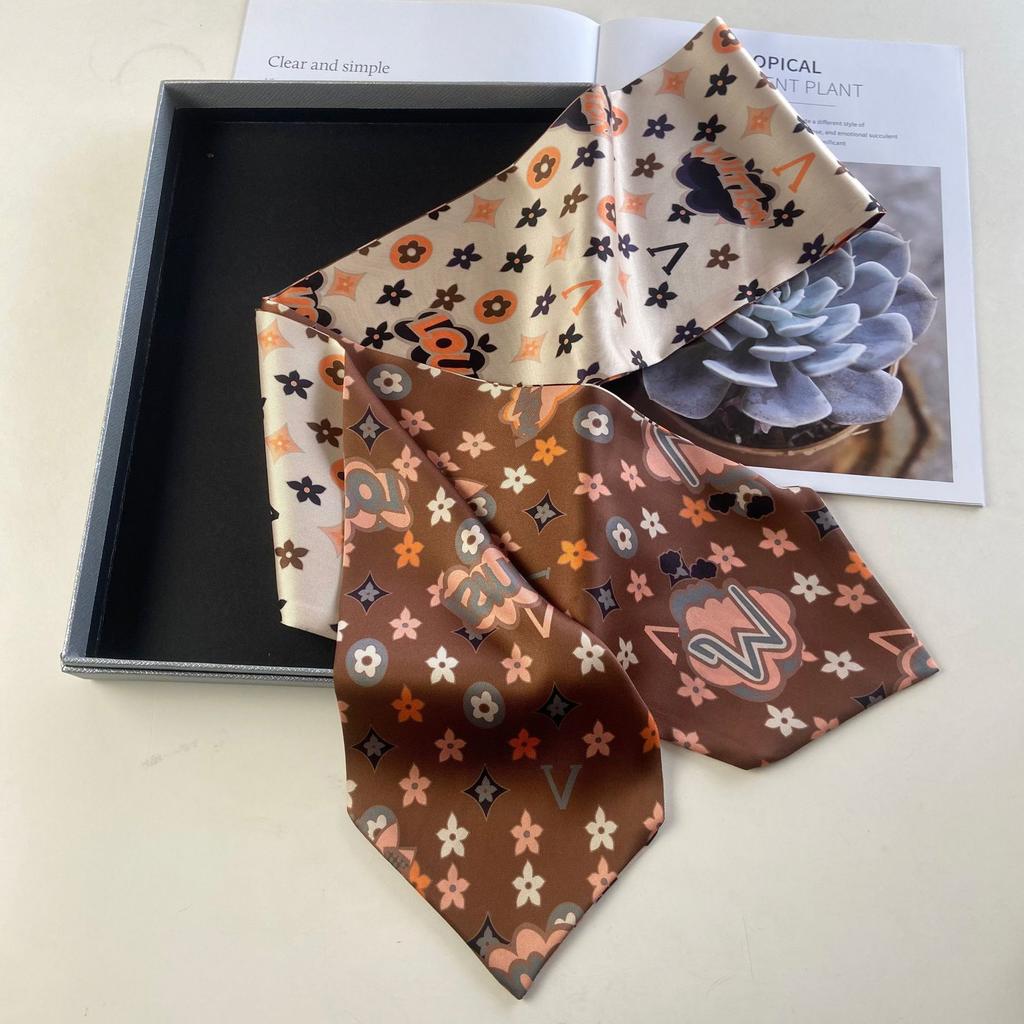 Korean imitation silk long silk scarf women's big-name professional decoration small scarf printed streamer tied bag silk scarf