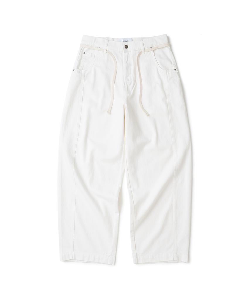 KNITTED Outstring Curved Cotton Balloon Pants White