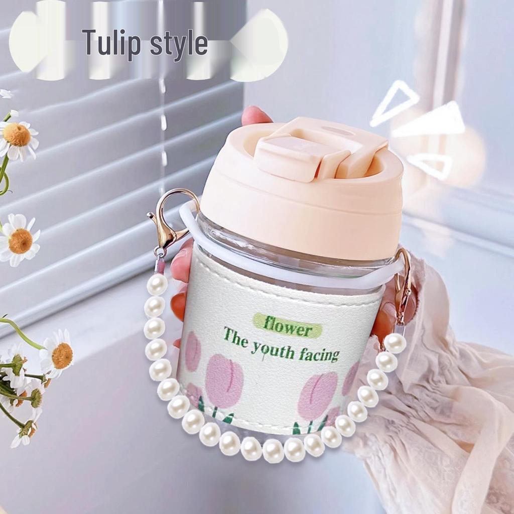 Pearl Glass Double-Drink Cup with Straw - Luxurious Souvenir.