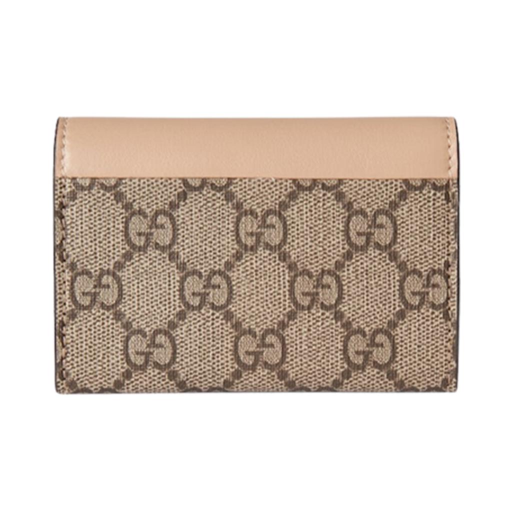 Gucci GG Marmont Logo Print Snap Closure Canvas And Leather Trim Card Holder Wallet Women wallet Beige Ebony 790067-AADQE-5741
