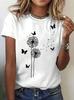 Selamara Dandelion Butterfly Pattern Round Neck Short Sleeve Casual T-Shirt Graphic Tees Women Tops