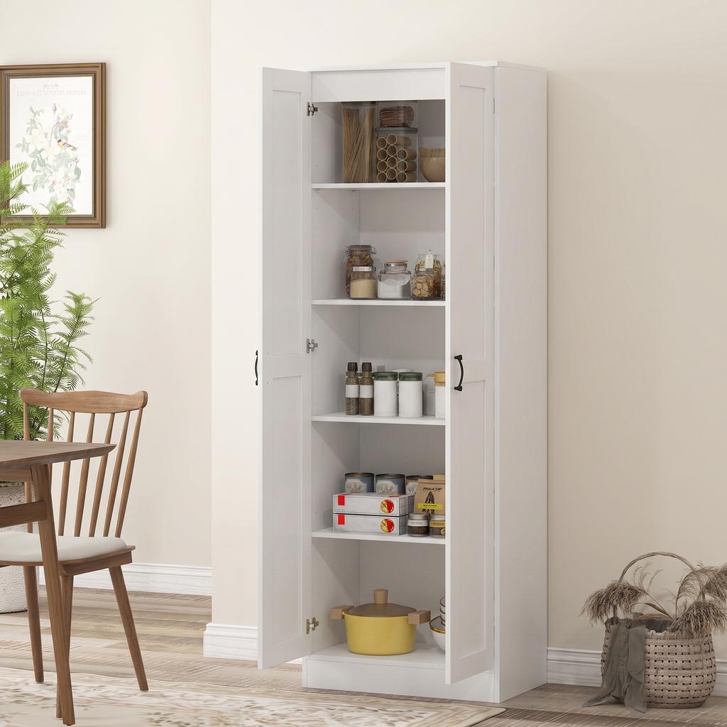 Storage Cabinet 175 cm with Storage Space, Kitchen Cabinet with Soft-Close Doors and Adjustable Shelves, White