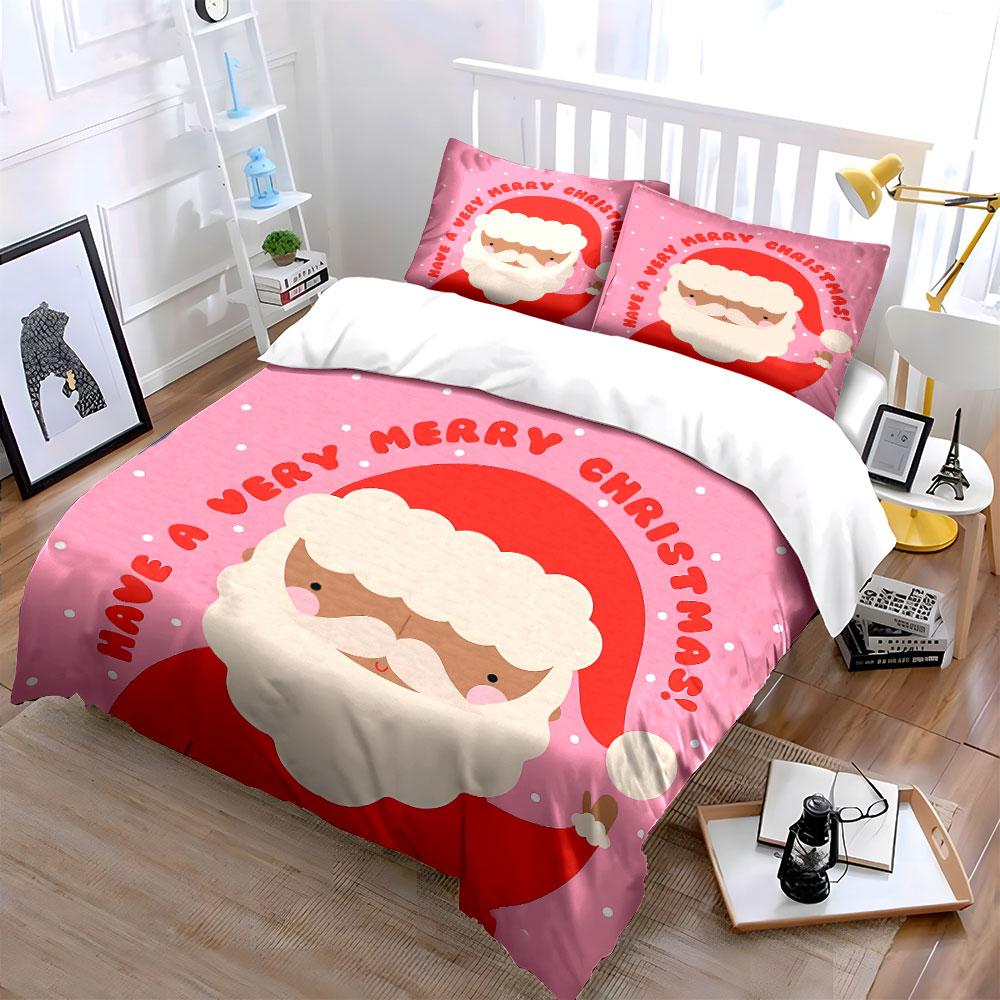 Merry Christmas Santa Print Bedding Duvet Cover Set Duvet Cover Pillowcases (1*Duvet Cover 2*Pillowcases, without duvet insert)