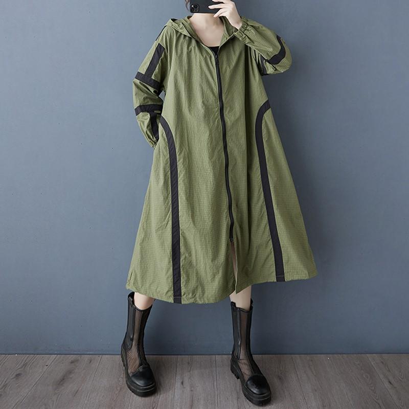 Long Sleeve Oversized Vintage Hooded Casual Loose Autumn Spring Winter Trench Coat for Women Outerwear